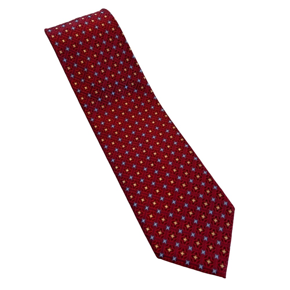 W H Belk 100% Silk Tie Red Geometric Pattern Luxury Mens Neckwear‎ Neck Tie